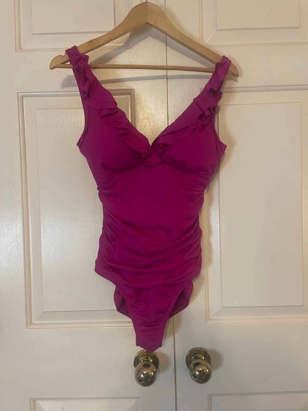Lauren Ralph Lauren Fuscia Ruffle Swimsuit Size 10 One Piece